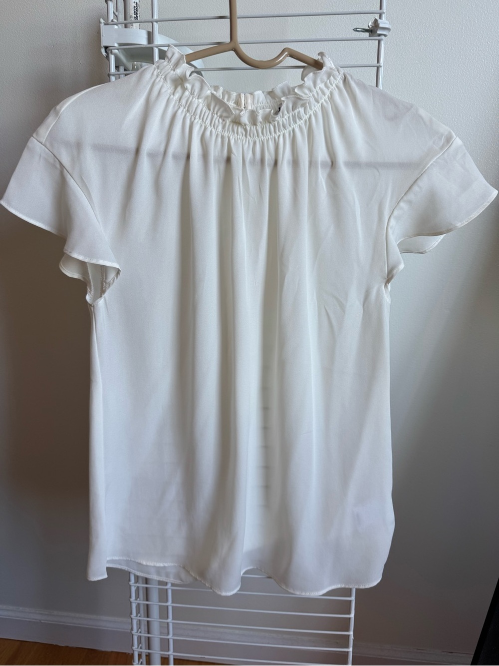Express White Smocked Neck Flutter Sleeve Blouse
